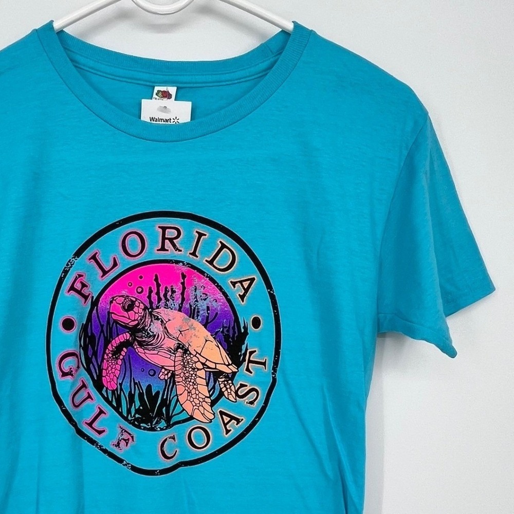 Florida Gulf Coast Sea Turtle T-Shirt Kids Youth Medium Turquoise Vacation‎ Neon